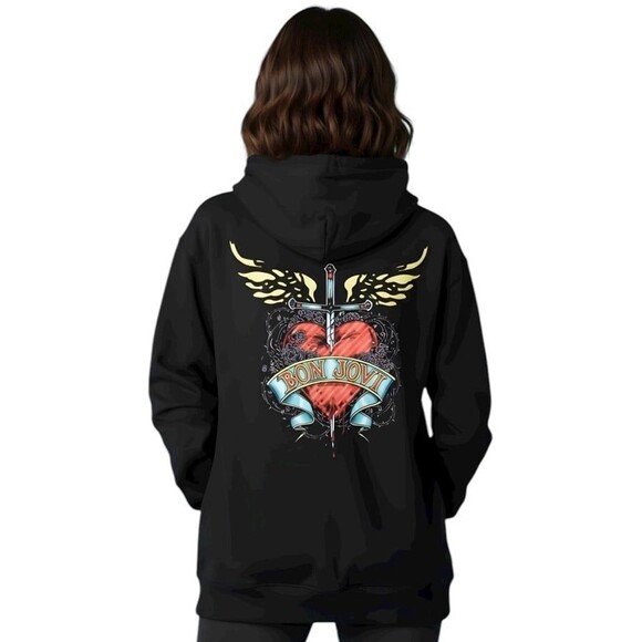 Independent Trading Company Tops - Bon Jovi Daggered Heart Hooded Sweatshirt ~ Women’s Size: L ~ NWT